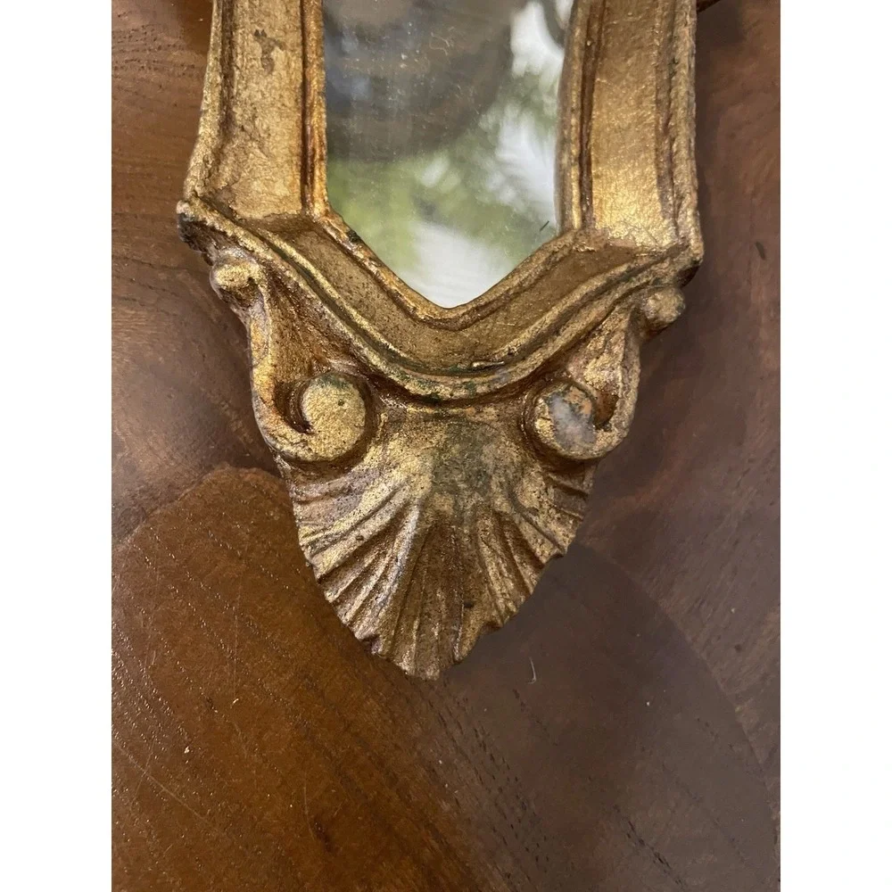 Vtg Ornate Italian Florentine Gilt Mirror Gold Hollywood Regency 9.5